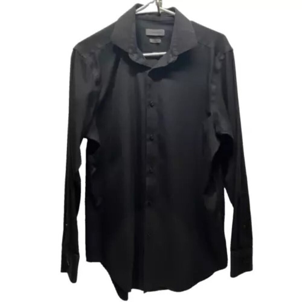 Calvin Klein CK Men's Button Up Size 32/33 16" Neck Textured Slim Fit Non-Iron‎